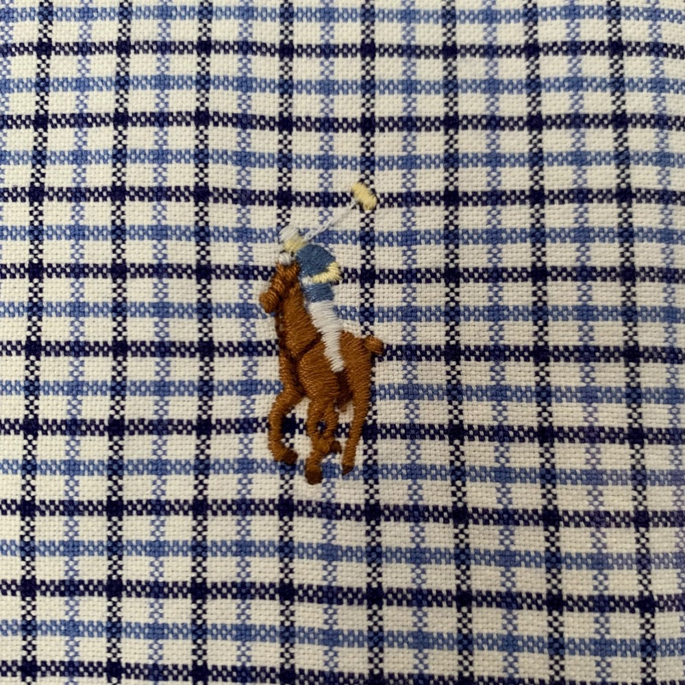 Ralph Lauren Button Shirt Mens XL Blue Check Flesh Pony Short Sleeve Career Work - Picture 4 of 7